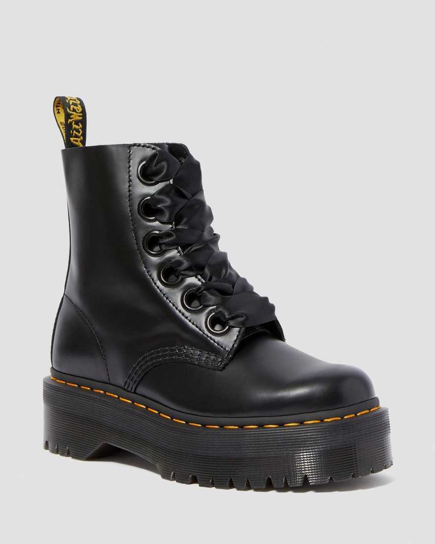 Dr. Martens Molly Lær Platform Støvler Dame Svart [5186FMWEQ]